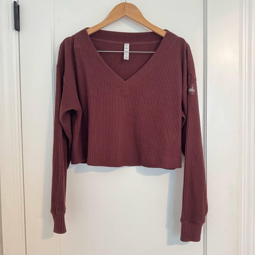 ALO Yoga Red Cropped Relaxed Sweatshirt